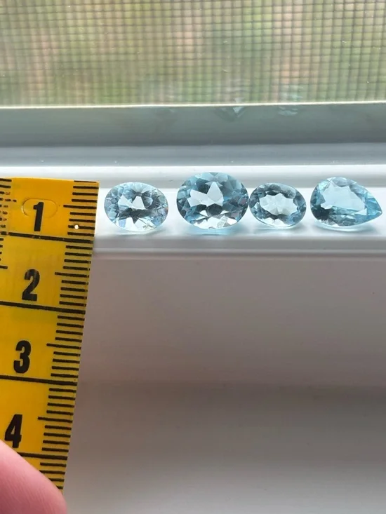 Blue Topaz Gemstone Lot – Oval & Pear Cut Sky Blue Loose Stones (Set of 4) - Picture 10 of 16